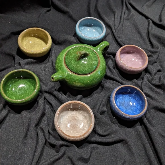 Vintage Ice Cracked Glaze Ceramic Kung Fu Tea Set - Picture 1 of 10